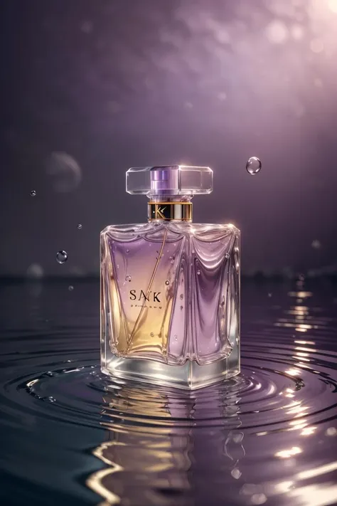 (8k, RAW photo, best quality, masterpiece:1.2),(realistic, photo-realistic:1.37),perfume,(shiny background:1.2),purple theme,water surface, <lora:cosmetics_v2:0.5>,solo focus