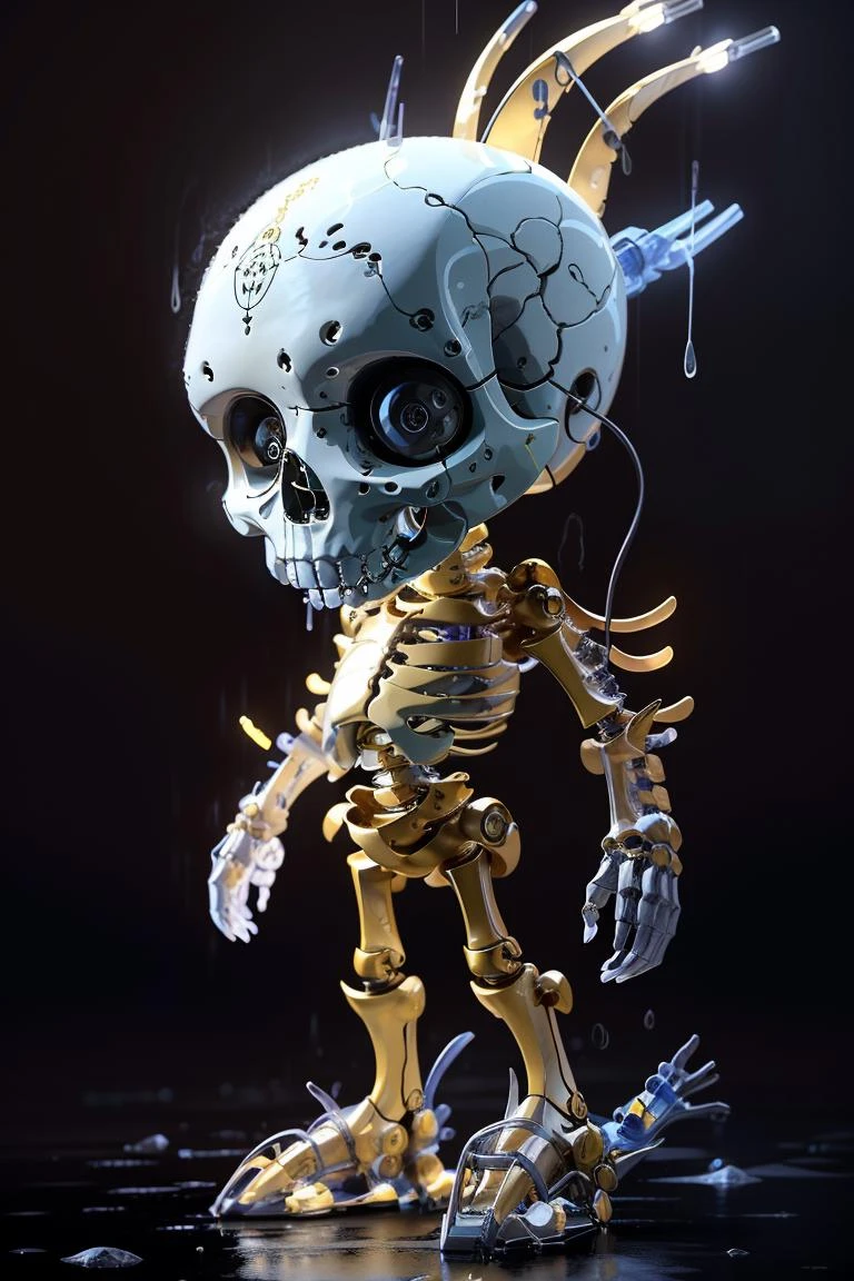 BJ_Monster,solo,standing,no_humans,robot,mecha,science_fiction,rain,open_hands,humanoid_robot,Bones,skeletons,cinematic lighting,strong contrast,high level of detail,Best quality,masterpiece,White background,<lora:Oil_sucking_monster(4500):0.7>,