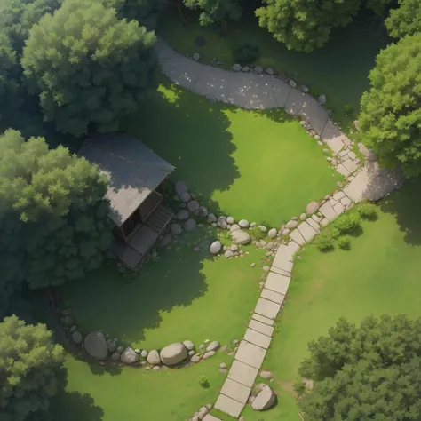 <lora:battle-map-forest:0.8>,tree,water,outdoors,no humans,scenery,rock,grass,nature,forest,from above,path,bush,house,river,stone,masterpiece,best quality,high quality,