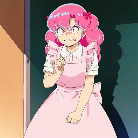 <lora:Ran001:0.7>,
Ran,1girl,pink hair,
collared pink dress,frilled white apron,
angry,shadow face,clenched hand,