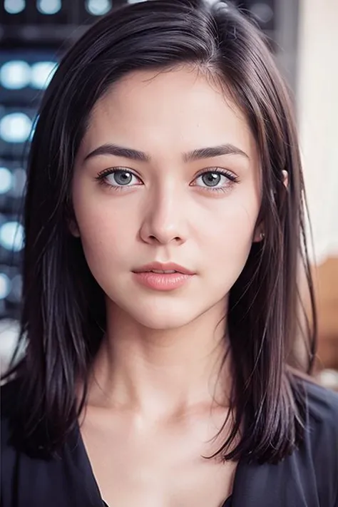 (Full body:1) of a young girl, smart casual, hacker's server room, detailed face, ((cool facial expression)), (straight short thin fringe hair:1.2), ultra detailed photograph, (photorealistic), (intricate details:1),(masterpiece :1), (best quality:1), ultra high res, (detailed eyes), (detailed facial features), HDR, 8k resolution, (lens flare:0.5), light from far behind, <lora:QueenRosa:0.5>