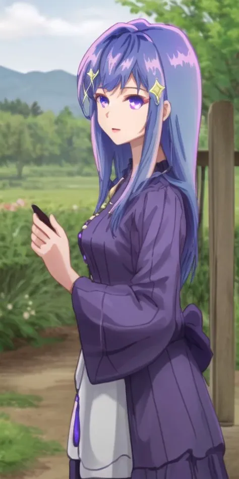 absolutely-impressive-lifelike-photo-realistic, outdoors, 1girl, <lora:maha-sd15-2:1> maha, blue hair, long hair, purple eyes, hair ornament,