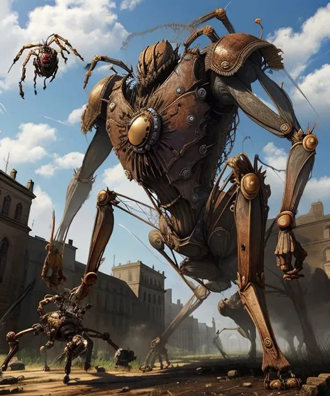 wjqautom clock armor spider, in the battlefield, <lora:wjqautom-13:1>