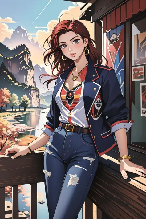 1girl, professional Color splash, best quality, elegant, soft focus of a [Scaly:Candid:18] Disruptive ([Raven:Road:3]:1.3) , the Raven is Horse-back riding, the Raven is wearing its Cosplayer Boyfriend jeans and blazer, The Boyfriend jeans and blazer is deep red, Resting on a diagonal, Shabby Great Wall of China in background, Beautiful pond with Grass, Fall, soft focus, [ (dark art stylized by Gianni Strino:0.7) : (Renato Guttuso:1.3) : (Isaiah Zagar:1.3) :14], Magic Realism, Proud, Yankeecore, short lighting, Low shutter, three colors, Liminal dream, Rule of Thirds, 8K, beautiful