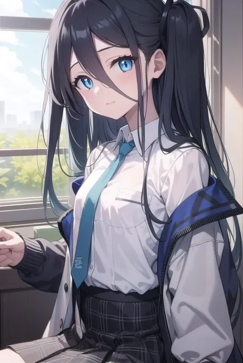 bluearchivearis, <lora:bluearchivearis-lora-nochekaiser:1>,
aris, black hair, blue eyes, hair between eyes, halo, long hair, one side up, hair ribbon, (flat chest:1.2),
BREAK necktie, blue necktie, jacket, skirt, school uniform, white shirt, collared shirt, black skirt, white jacket, long sleeves,
BREAK looking at viewer,
BREAK indoors, classroom,
BREAK <lyco:GoodHands-beta2:1>, (masterpiece:1.2), best quality, high resolution, unity 8k wallpaper, (illustration:0.8), (beautiful detailed eyes:1.6), extremely detailed face, perfect lighting, extremely detailed CG, (perfect hands, perfect anatomy),