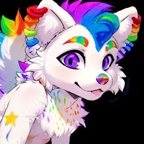 <lora:Furtastic_Detailer:1>,<lora:more_details:1>,<hypernet:furryYiffy_v12:1>,boopernova,furry,(highly detailed:1.4),(detailed face:1.4),rainbow mohawk:1.5,rainbow nose:1.5,rainbow spotted mane,rainbow eyebrows:1.5,full body,full body view,far shot,kkw-fur,white fur,anthro,anthro wolf,white fur,photo,simple background,white background,dreamlike,((futurism)),glowing neon gradients,Cinematic Lighting,moody lighting,highres,fantasy,<lora:locon_perfecteyes_v1_from_v1_64_32:1>,perfecteyes eyes,photo of perfecteyes eyes,two tone blue and purple eye color,<hypernet:slimModelsV1_slimmodelsV1:1>very skinny,petite,small ass,slender hips,flat chested,small breasts,pussy,ass,anus,nsfw,female,non binary,naked,nude,furry,cute,rainbow flame markings,detailed markings,star pattern,
<lora:BooperNova-v2:1> <lora:StickersRedmond:1>Stickers,Sticker