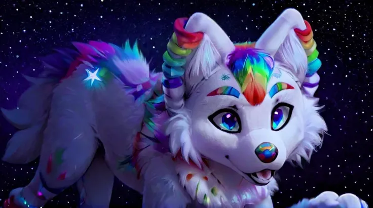 <lora:Furtastic_Detailer:1>,<lora:more_details:1>,<hypernet:furryYiffy_v12:1>,boopernova,furry,(highly detailed:1.4),(detailed face:1.4),rainbow nose,rainbow spotted mane,rainbow eyebrows,full body,full body view,far shot:1.6,anthro,anthro wolf,kkw-fur,white fur,anthro,anthro wolf,white fur,photo,gradient background,dreamlike,((futurism)),glowing neon lights,Cinematic Lighting,moody lighting,highres,fantasy,<lora:locon_perfecteyes_v1_from_v1_64_32:1>,perfecteyes eyes,photo of perfecteyes eyes,two tone blue and purple eye color,skinny,petite,small ass,slender hips,
furry,cute,star pattern,<lora:BooperNova-xl:1>,solo:1.5,<hypernet:slimModelsV1_slimmodelsV1:1>,