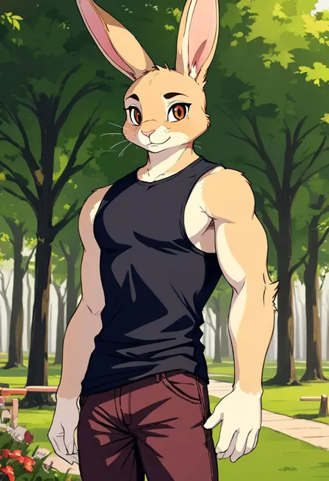 score_9, score_8_up, score_7_up, score_6_up, score_5_up
Male, 20 years old, twink, furry, anthro, furry character, one male, hare, furry hare, black and white fur, two-tone fur, fluffy bunny tail, long rabbit ears, rabbit ears, jean pants, sleeveless shirt, park background, portrait format