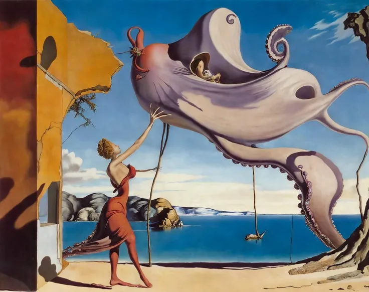 <lora:dali69:1>dali69 a woman and an octopus