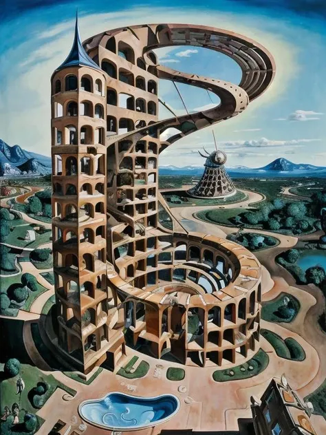 <lora:dali69:1>,spiral house, dalibrick, dali69, daliman, dalihouse, chaos