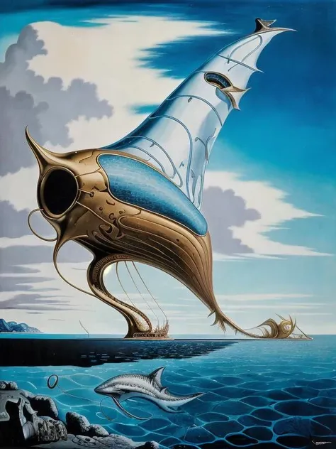 <lora:dali69:1>,liquid house, dali69, flying building, dalihouse, dalihorse, ocean depths
