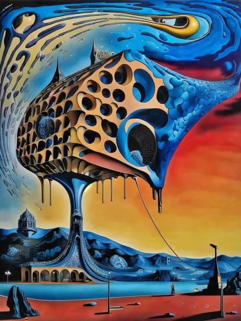 <lora:dali69:1>,liquid house, dalibrick, dali69, dalihouse, daliphoneeye, psychedelic color