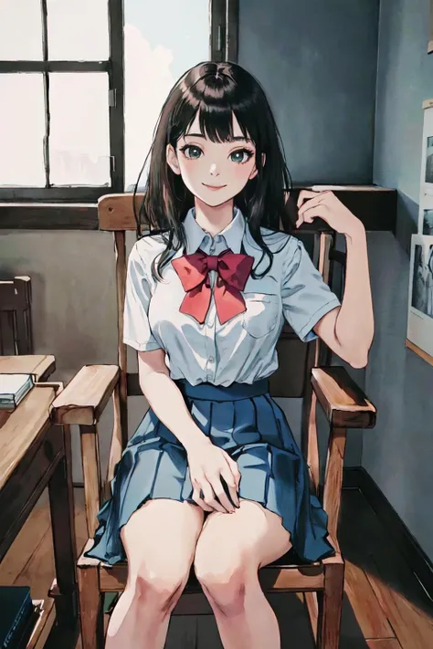 <lyco:dali69:1.0>dali69 daliblob, dali69 dalitiger daliwoman, sititng chair, school uniform,
(best quality, masterpiece, RAW photo,ultra-detailed:1.2), <lyco:GoodHands-beta2:1.0>,1girl,solo,looking at viewer,smile