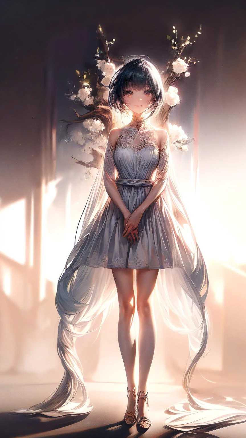 masterpiece,best quality,cinematic lighting,natural shadow,highest detail,
1girl,photo of a cute girl,full body,light smile,charming,20yo,Braid Hair.Blunt bangs,Navy blue hair,forest of magic, a young girl standing next to a dry branch,dressed in a deep blue robe with flowing hair,and an enigmatic and magical aura in her eyes,The branches are covered with shimmering magical lights,resembling stars in the night sky. The girl's eyes sparkle with deep purple light,surrounded by mysterious purple mist,creating a mystical and magical atmosphere.,
<lora:add_detail:1>,<lora:Better light:1>,<lora:æ¯æ1:1>,