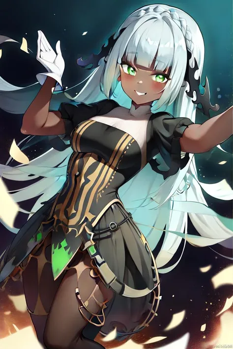 ((masterpiece, best quality)), absurdres,
<lora:Isabella_AFK:0.8> Isabella_AFK, grey skin, green eyes, small breasts, smiling,
cinematic composition, dynamic pose