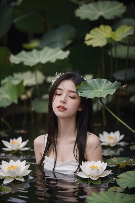 Best quality, masterpiece, ultra high res, photorealistic, raw photo, unity 8k wallpaper,closed eyes