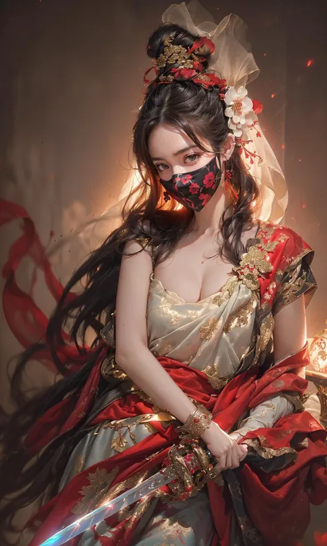 (((sword covered face:1.2))),((red:1)), (Glowing ambiance, enchanting radiance, luminous lighting, ethereal atmosphere, mesmerizing glow, evocative hues, captivating coloration, dramatic lighting, enchanting aura),1girl, masterpiece,best quality, 1girl,((a girl in a red dress holding a sword, ninjas, photostock, female actress from korea, veil, agile, photo from a promo shoot, cryptoblades, asian female, fighters)),
(upper body:1.2),(1 Chinese patterns in the middle of the girl's forehead),
epic cinematic, soft nature lights, rim light, absurd, amazing, funny, itricate, hyper detailed, ultra realistic, soft colors,
<lora:oc_v10:0.5:PALETTE> <lora:lowra_v10:0.4> white flower<lora:anxiang:0.65>,<lora:zhongfenghua:0.55:PALETTE>,
