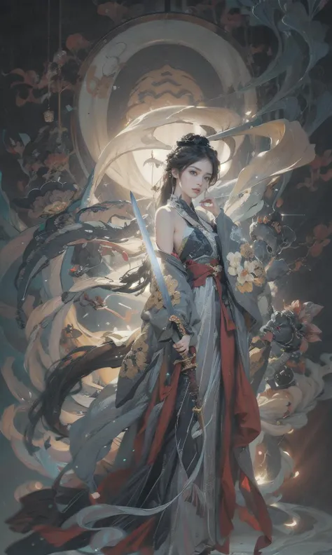 1girl,happy,elegant,silk,tullece,dress,off-shoulder,cowboy shot,see-through,white lotus,glowing,fog,mist,river,((holding a sword, ninjas, photostock, female actress from korea, veil, agile, photo from a promo shoot, cryptoblades, asian female, fighters)), <lora:MengX girl_Mix_v30:0.6>,<lora:anxiang:0.6> <lora:flowergirl:0.5>,, Best quality, masterpiece, ultra high res, photorealistic, raw photo, unity 8k wallpaper,((1 sword:1)),