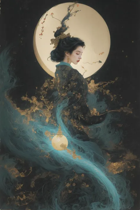 (Glowing ambiance, enchanting radiance, luminous lighting, ethereal atmosphere, mesmerizing glow, evocative hues, captivating coloration, dramatic lighting, enchanting aura), ink painting, ((moon:1)), (masterpiece, top quality, best quality, official art, beautiful and aesthetic:1.2), (1girl:1.4), extreme detailed,(joshua middleton comic cover art:1.2), (Action painting:1.3),(concretism:1.3),theater dance scene,(hypermaximalistic:1.5),colorful,highest detailed, <lora:Dragon-000012:0.4> <lora:add_detail:0.3> <lora:XXMixSkin-V1.0:0.65> <lora:anxiang:0.65>