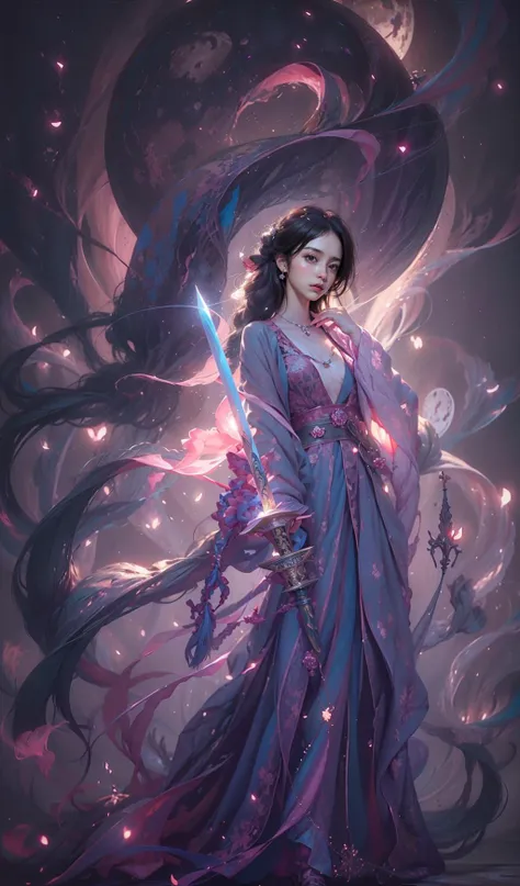 moon:1.4),(bare shoulders:0.85), ((nude:1)),(boobs naked:0.55), (Glowing ambiance, enchanting radiance, luminous lighting, ethereal atmosphere, mesmerizing glow, evocative hues, captivating coloration, dramatic lighting, enchanting aura),(1girl:1.4), ((solo)), masterpiece,best quality, 1girl,(holding a long sword in hand),
(in smoke:1.1),(dynamic smokeanywhere:1.4),<lora:smokeanywhere:0.55>,(upper body:1.2),((nipples:0.55)),girl with a weak temperament,cinematiclighting,(gold trim:1),((illustration)), ((floating hair)),dynamic angle, ((((full body)))), (1 female), ((solo)), detailed face, asymmetrical bangs, (beautiful detailed eyes), ((colorful refraction)), (beautiful detailed sky), (((Life optical flow))),((dark intense shadows)), ((cinematic lighting)),(expressionless),((sharp focus)), (((masterpiece))), (((best quality))),
epic cinematic, soft nature lights, rim light, absurd, amazing, funny, itricate, hyper detailed, ultra realistic, soft colors,
<lora:oc_v10:0.5:PALETTE> <lora:lowra_v10:0.4> white flower<lora:anxiang:0.65><lora:zhongfenghua:0.55:PALETTE>,pink flowers,(moon),