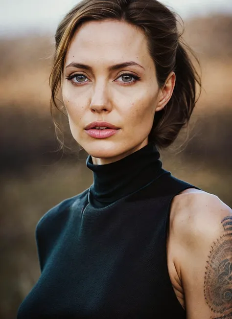 A stunning intricate full color portrait of (sks woman:1),wearing a black turtleneck, epic character composition, by ilya kuvshinov, alessio albi, nina masic, sharp focus, natural lighting, subsurface scattering, f2, 35mm, film grain, <lora:locon_angelina_v1_from_v3_64_32:1.4>