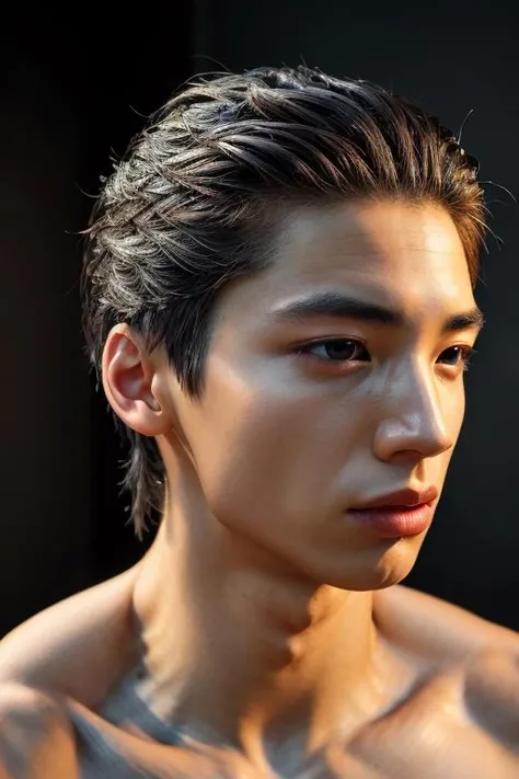 pond, face, erotic, slick back hair, facing front, face focus, portrait, oily, (absurdres, highres, ultra detailed),((masterpiece)), ((best quality:1.1)), High Resolution, 8k,1boy, best quality, masterpiece, (photorealistic:1.4), 4k, high quality, masterpiece, best quality, highres, dynamic poses, realistic, mature male, looking at viewer, high contrast, toned abs <lora:pond:1> <lora:add_detail:0.9>