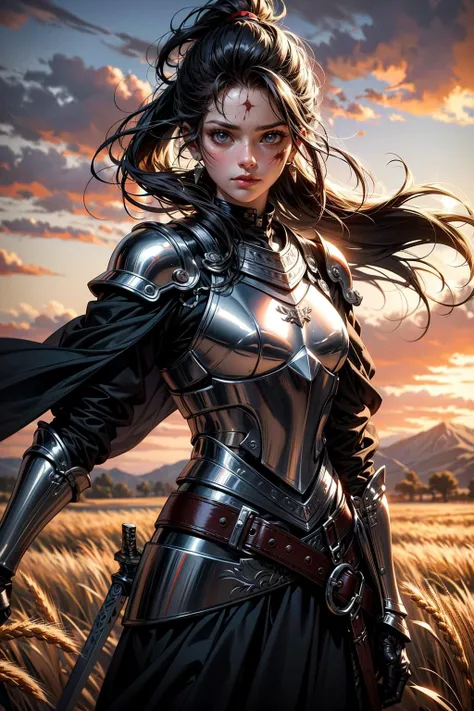 Female warriors in armor hold long swords,k hd,Flare effect,Moonlight shines,Rich in magic atmosphere。