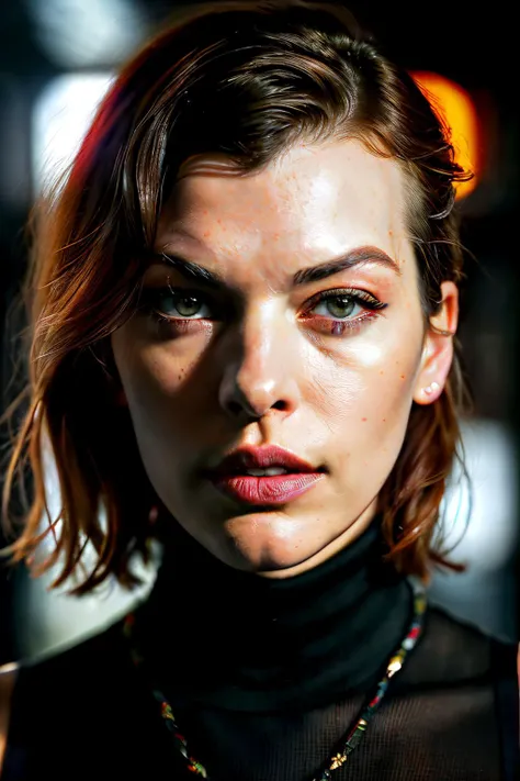 A stunning intricate full color up close portrait of millaJov1 , wearing a white and red turtleneck, epic character composition, by ilya kuvshinov, alessio albi, nina masic, sharp focus, natural lighting, subsurface scattering, f2, 35mm