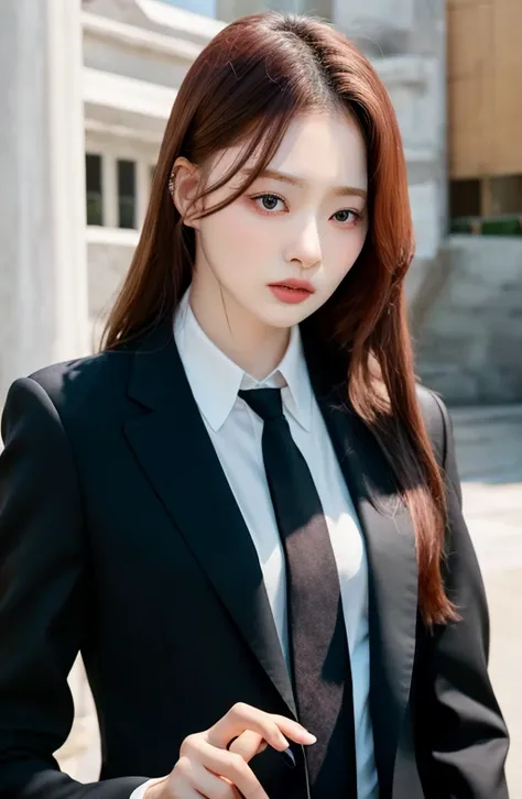cute face, perfect eyes, woman,realistic clit, pale, realistic skin texture, skin pores,(black:1.1) shirt,(black:1.1) necktie,(black:1.1) suit,
 <lora:epiNoiseoffset_v2:1><lora:fromis9Nagyung_fromis9NagyungV1:1>
8k,ulzzang-6500-v1.1,(raw photo:1.2),((photorealistic:1.2))best quality ,masterpiece, illustration, an extremely delicate and beautiful, extremely detailed,unity, Amazing, finely detail, best,film tone,(grain texture:0.8)