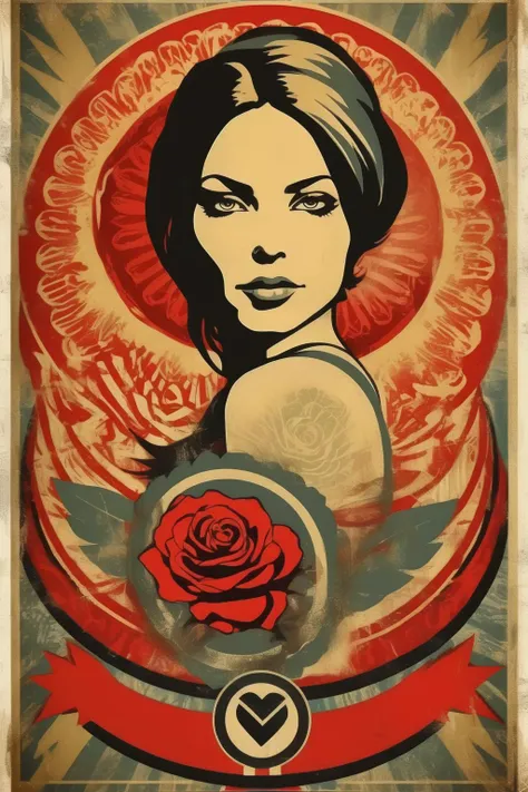 <lora:Shepard Fairey Style:1>Shepard Fairey Style - a poster with a woman with a symbol of love, in the style of shepard fairey