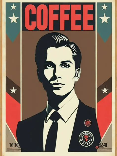 <lora:ShepardFairey:1>a poster of a man in a suit and tie with the words coffee do phapy on it by Shepard Fairey