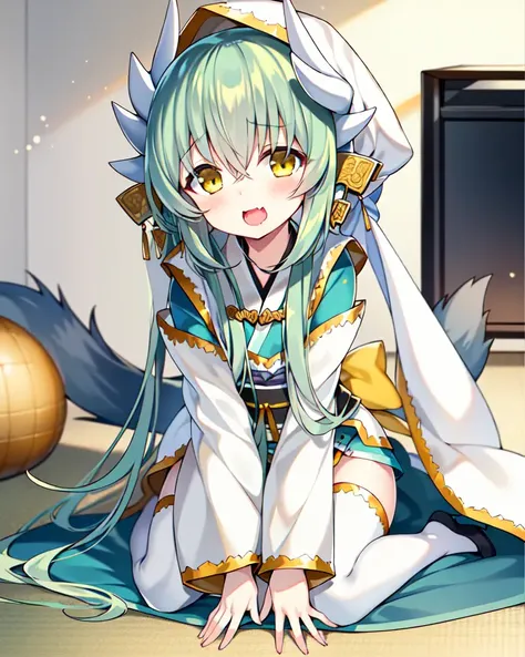 (masterpiece, best quality, high resolution),
FaithfulDog, puppy Kiyohime, 1girl, solo, seiza, blush, sitting, open mouth, tail wagging, looking at viewer, indoor, my room,
<lora:FGOkiyohime9in1:0.9>,