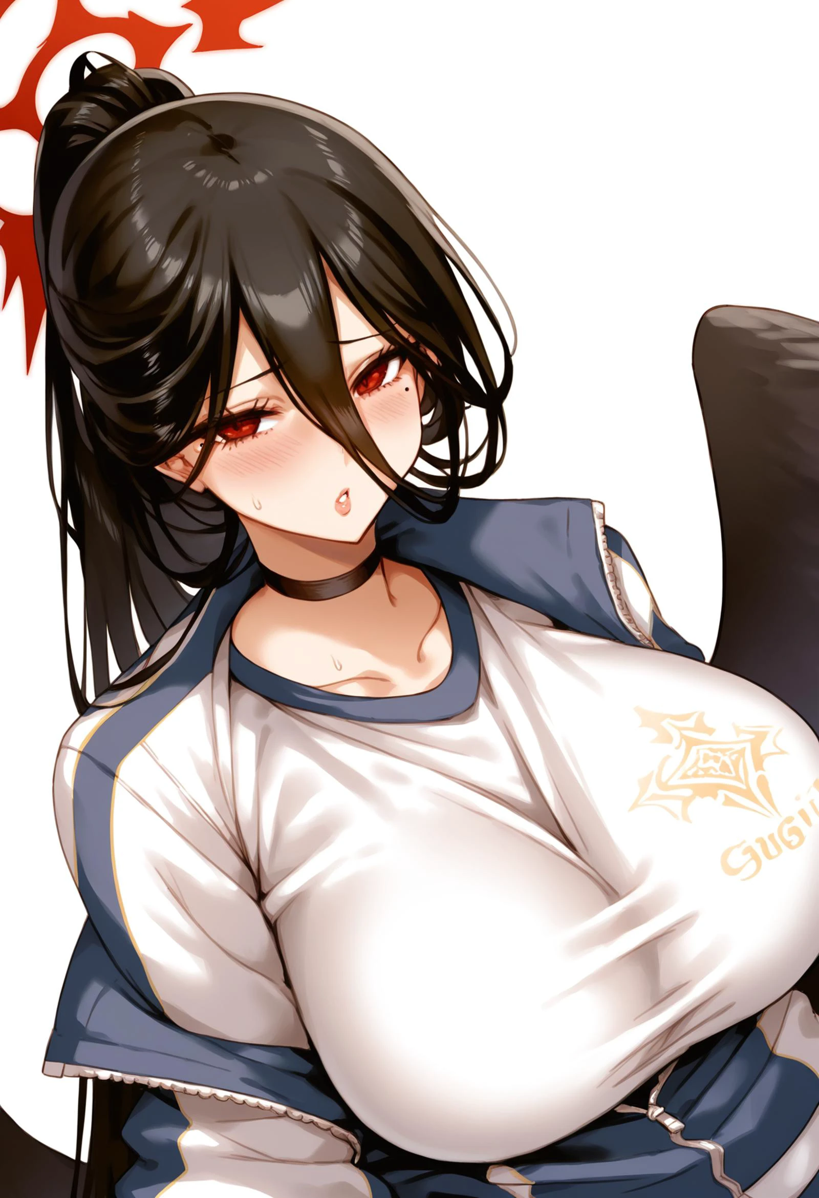 <lora:PONY-ç»-Momofuki Rio:0.9> ,score_9, score_8_up, score_8,source_anime,solo,1girl, <lora:blue_archive_all_v3:0.7>,hasumi_\(blue_archive\),hasumi_\(track\)_\(blue_archive\),1girl,official_alternate_costume,black_wings,white_shirt,gym_uniform,black_choker,mole_under_eye,track_jacket,feathered_wings,huge_breasts,large_breasts,gym_shirt,, uncensored,<lora:add-detail-xl:1>,<lora:Expressive_H-000001:0.8>