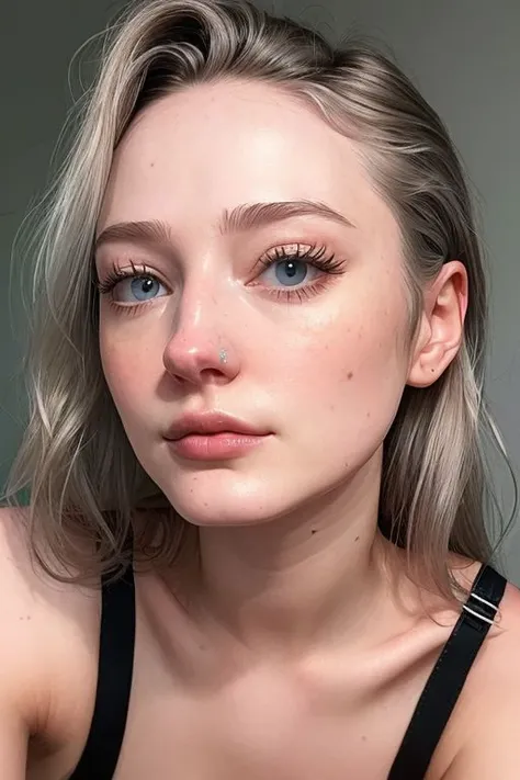 (CR-Pristine-futurafree:0.9), photo of woman, (grey background:1.0), (slick hair:1.0), (oiled shiny skin:1.0), (tilted angle shot:1.0),