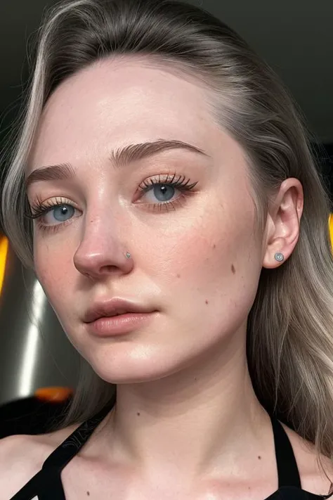 (CR-Pristine-futurafree:0.9), photo of woman, (grey background:1.0), (slick hair:1.0), (oiled shiny skin:1.0), (tilted angle shot:1.1),
