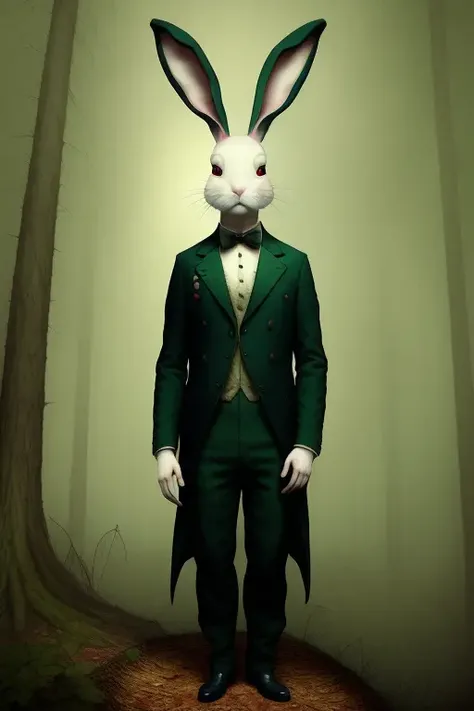 <lora:RayCaesar01:1>,Ray Caesar Style,  a man in a bunny suit, portrait, forest