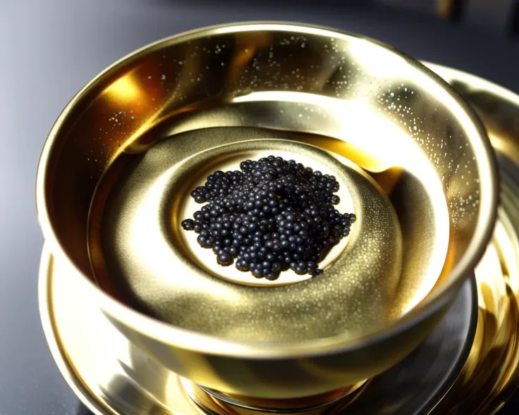 <lora:hands_of_midas_v4:0.7>, gold, no_humans, golden spoon with caviar