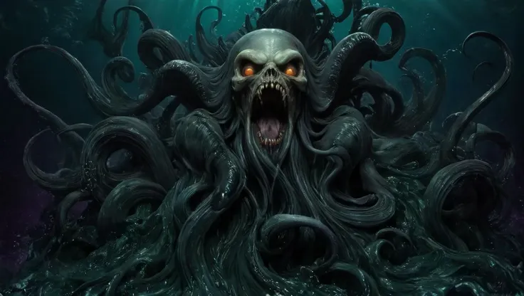 <lora:Alphonse Mucha Style:1.9> alphonse mucha style, ((Cthulhu)), rising from the deep, (black flowing tentacles), black smoke, darkness, BREAK
<lora:epoxy_skull-sdxl:0.04> epoxy_skull, pentagram, evil, (insanity), long sharp teeth, ((glowing golden eyes)), BREAK
<lora:ral-3dwvz-sdxl:0.4> ral-3dwvz, symmetrical, balanced, (black tendrils of smoke), fangs, (cosmic), deep underwater, BREAK
<lora:cursedimagessdxl:0.2> cursed image, ((photo-realistic)), 4k, extremely detailed, (laser prism spectrum gradient background lighting), purple, black, green, BREAK
