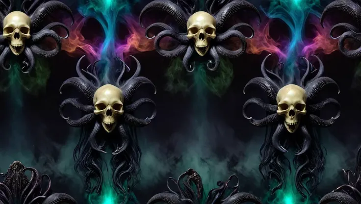 <lora:Alphonse Mucha Style:1.5> alphonse mucha style, Cthulhu, rising from the deep, black flowing tentacles, black smoke, darkness,
<lora:epoxy_skull-sdxl:0.1> epoxy_skull, pentagram, evil, insanity,
<lora:ral-3dwvz-sdxl:0.5> ral-3dwvz, symmetrical, balanced, black tendrils of smoke,
<lora:cursedimagessdxl:1.5> cursed image, photo-realistic, 4k, laser prism spectrum gradient background lighting,