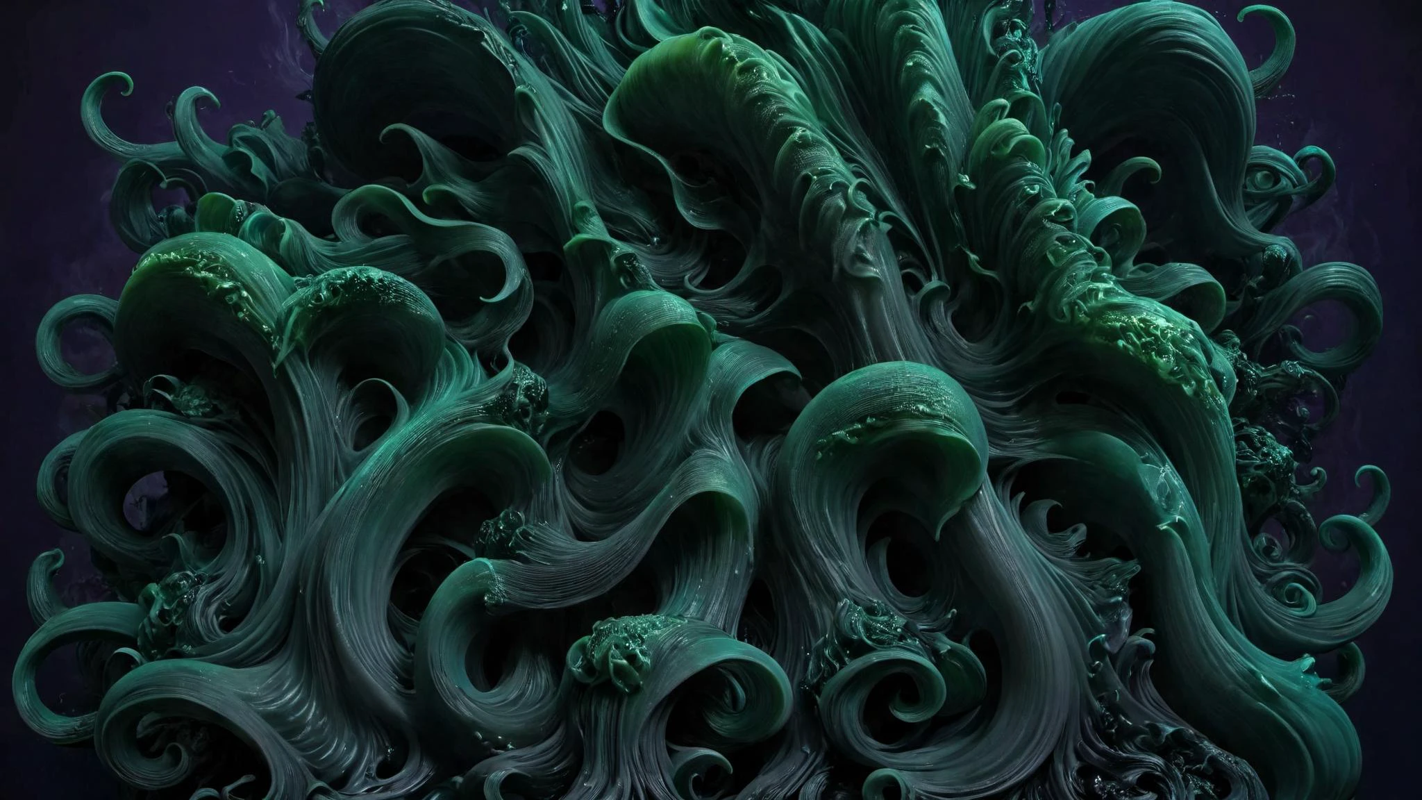 <lora:Alphonse Mucha Style:1.9> alphonse mucha style, ((Cthulhu)), rising from the deep, (black flowing tentacles), black smoke, darkness, BREAK
<lora:epoxy_skull-sdxl:0.4> epoxy_skull, pentagram, evil, (insanity), long sharp teeth, ((glowing golden eyes)), BREAK
<lora:ral-3dwvz-sdxl:0.7> ral-3dwvz, symmetrical, balanced, (black tendrils of smoke), fangs, (cosmic), deep underwater, BREAK
<lora:cursedimagessdxl:0.5> cursed image, ((photo-realistic)), 4k, extremely detailed, (laser prism spectrum gradient background lighting), purple, black, green, BREAK