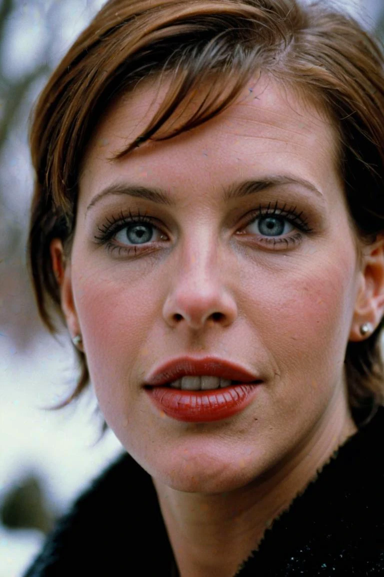 photograph portrait, close up of a Holy Marija with eyes of Shannon Elizabeth and lips of Molly Ringwald, detailed skin, ultra detailed, facing viewer | winter garden, Hopeful, Kodak Ektar 100, 80mm, two colours, detailed skin, ultra detailed