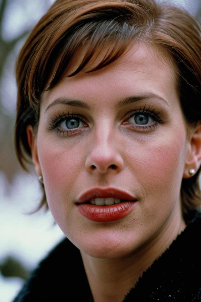 photograph portrait, close up of a Holy Marija with eyes of Shannon Elizabeth and lips of Molly Ringwald, detailed skin, ultra detailed, facing viewer | winter garden, Hopeful, Kodak Ektar 100, 80mm, two colours, detailed skin, ultra detailed