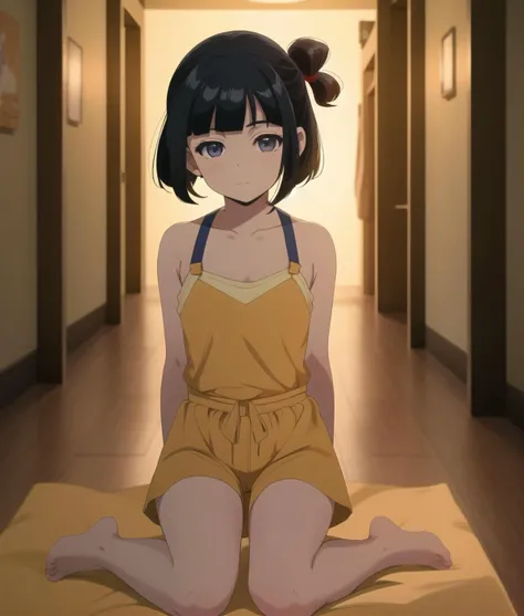 ServantA, solo, 1girl, beautiful eyes, Camisole, bare shoulders, suspender shorts, ,
looking at viewer, w-sitting, wariza, masterpiece, indoors, barefoot, corridor of hotel,
<lora:kusuriya_EP01to10-diag_oft-bundle-40000:0.8:1:lbw=1,0,0,0,0,0,0,0,0,0,0,0,0,0,0,0,0,1,1,1,1,1,0,0,0,0>, <lora:breakdomain_M2150:1>