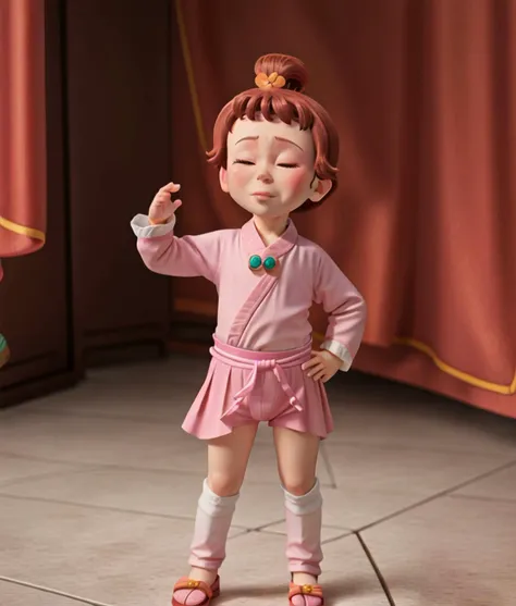 Lingli, blush, solo, 1girl, baby, closed eyes, hair flower, ^_^, hair ornament, standing, hand on hips,
<lora:kusuriya_EP01to10-diag_oft-bundle-40000:0.8:1>, <lora:disneyPixarCartoon_v10:0.9>