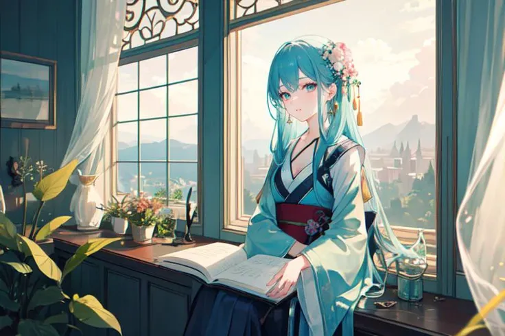 (otherworldly), highly insanely detailed, masterpiece, top quality, best quality, highres, 4k, 8k, RAW photo, (very aesthetic, beautiful and aesthetic), (Lihua), earrings, hair flower, cleavage, hanfu, makeup
A dreamy window seat overlooking a picturesque view, where the girl can daydream, journal, or simply gaze out at the world outside. The soft sunlight streaming in adds to the peaceful ambiance. Dreamy window seat, picturesque view, daydreaming, journaling, soft sunlight, peaceful ambiance.
1girl, looking at viewer, 
__kusuriya__
<lora:kusuriya_EP01to10-diag_oft-bundle-40000:1>, (fantasy world)