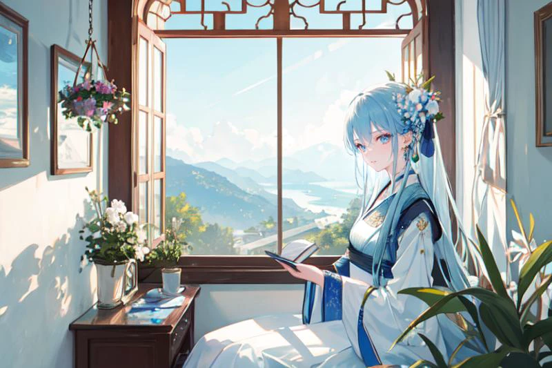 (otherworldly), highly insanely detailed, masterpiece, top quality, best quality, highres, 4k, 8k, RAW photo, (very aesthetic, beautiful and aesthetic), (Lihua), earrings, hair flower, cleavage, hanfu, makeup
A dreamy window seat overlooking a picturesque view, where the girl can daydream, journal, or simply gaze out at the world outside. The soft sunlight streaming in adds to the peaceful ambiance. Dreamy window seat, picturesque view, daydreaming, journaling, soft sunlight, peaceful ambiance.
1girl, looking at viewer,
__kusuriya__
<lora:kusuriya_EP01to10-diag_oft-bundle-40000:1>, (fantasy world)