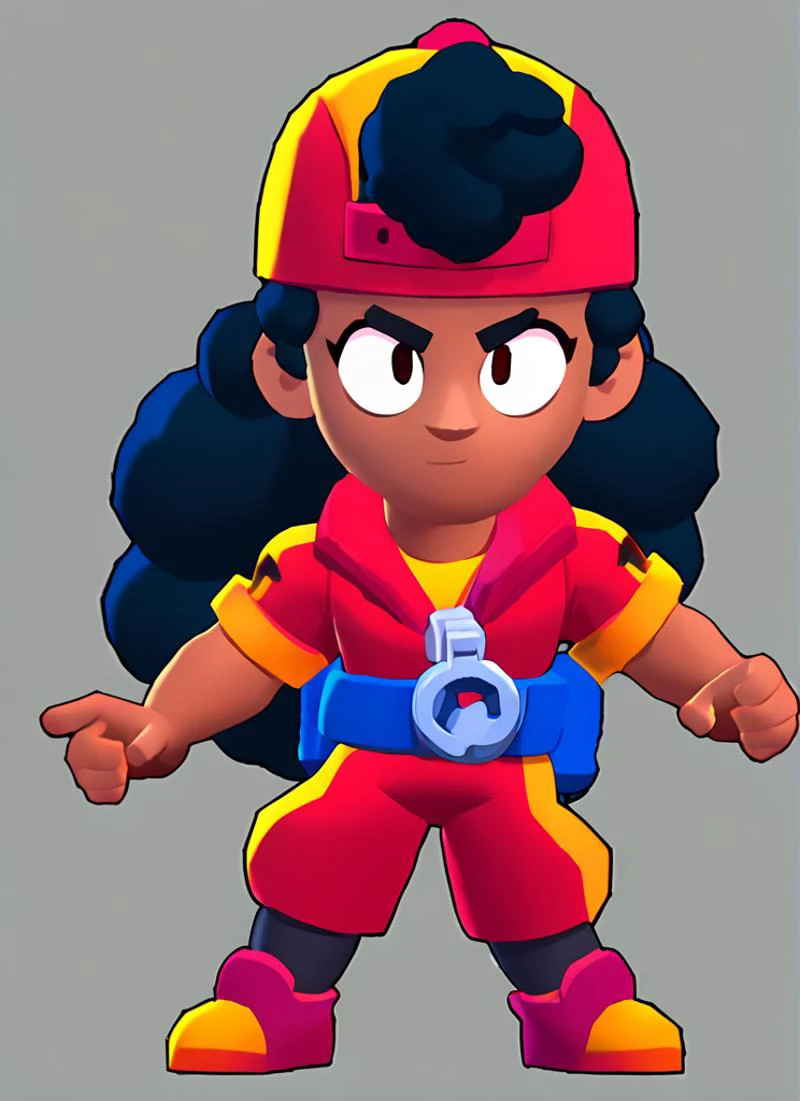 score_9, score_8_up, score_7_up, <lora:bsmeg:0.8>bsmeg , dark skin, dark-skinned female, black hair, long hair, , baseball cap, backwards hat, red jacket, yellow shirt, short sleeves, belt, red shorts, black socks , solo <lora:brawl_style_1_2_R:1> brawl
