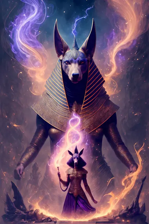 1girl, portrait of female godanubis with jackal head in front altar, swirl of fire, aura, magic, sparks, magic astral, ornate <lora:ARWgodanubis:1> <lora:kVoidEnergy:1> <lora:add_detail:1>