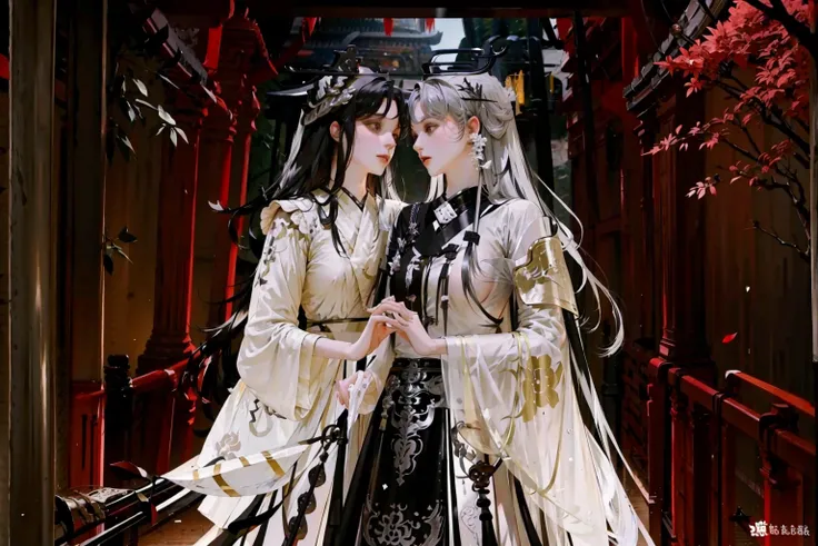 nsfw, nipples, split color hair,
2girls, holding hands, chinese palace, bamboo, hanfu, kissing, yuri, updo hair,
<lora:pilyeon-04:1.1> <lora:SplitColorHairV1:1> <lora:hanfu_v29:0.7>