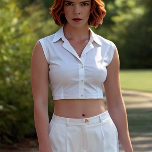 1girl, sleeves_rolled_up, (sleeves_rolled_up:1.1), collared shirt, white shirt, tied shirt, midriff, navel, bare arms, <lora:rolled-10:1> , Bethharmon, artistic photography